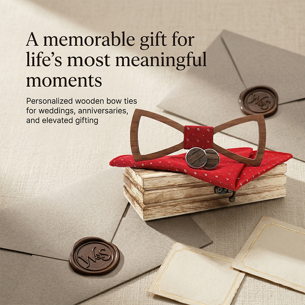 Men'S Grooming Gift Box - Mens Wooden Bowtie Set Red Open