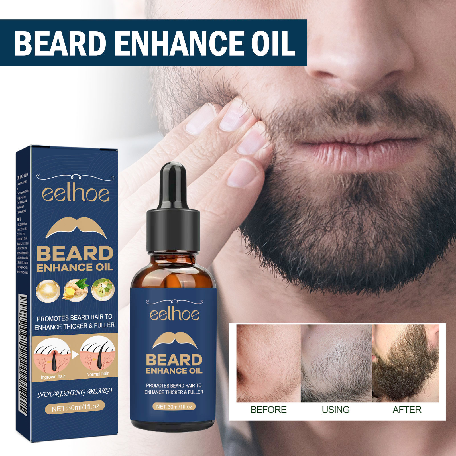Beard Oil Growth - 30ml Eelhoe Organic Beard Oil Follicle