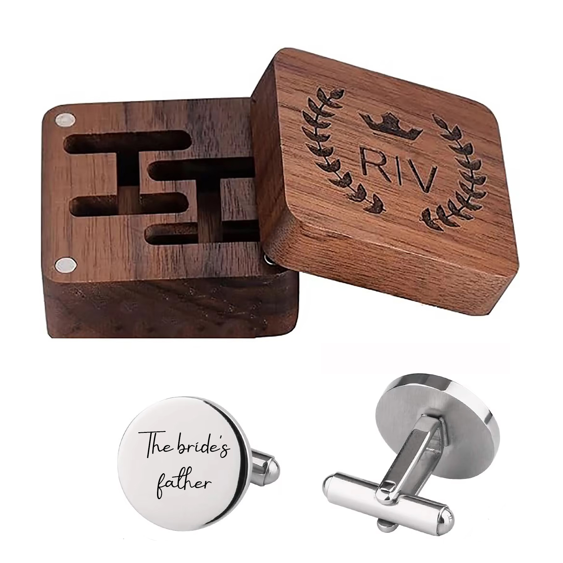 Men'S Grooming Gift Box - Custom Personalized Cufflinks Wooden Box Set