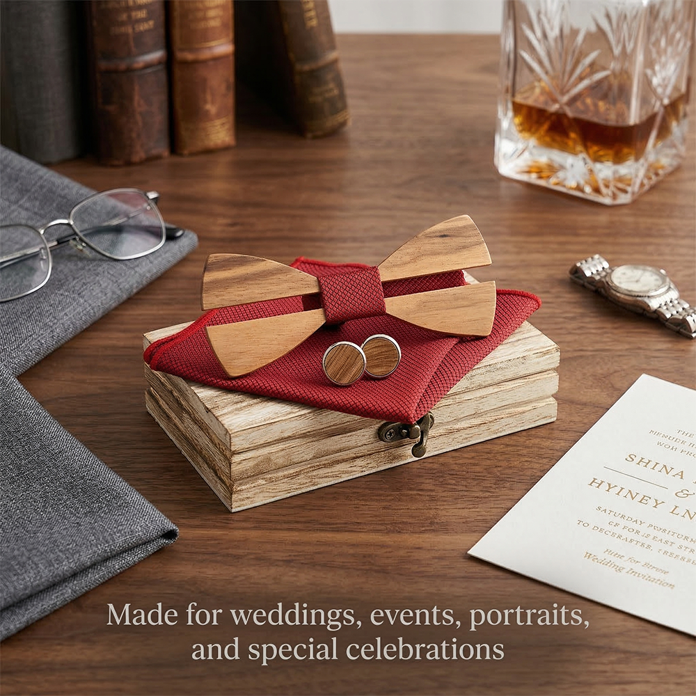 Men'S Grooming Gift Box - Mens Wooden Bowtie Set Minimal Red