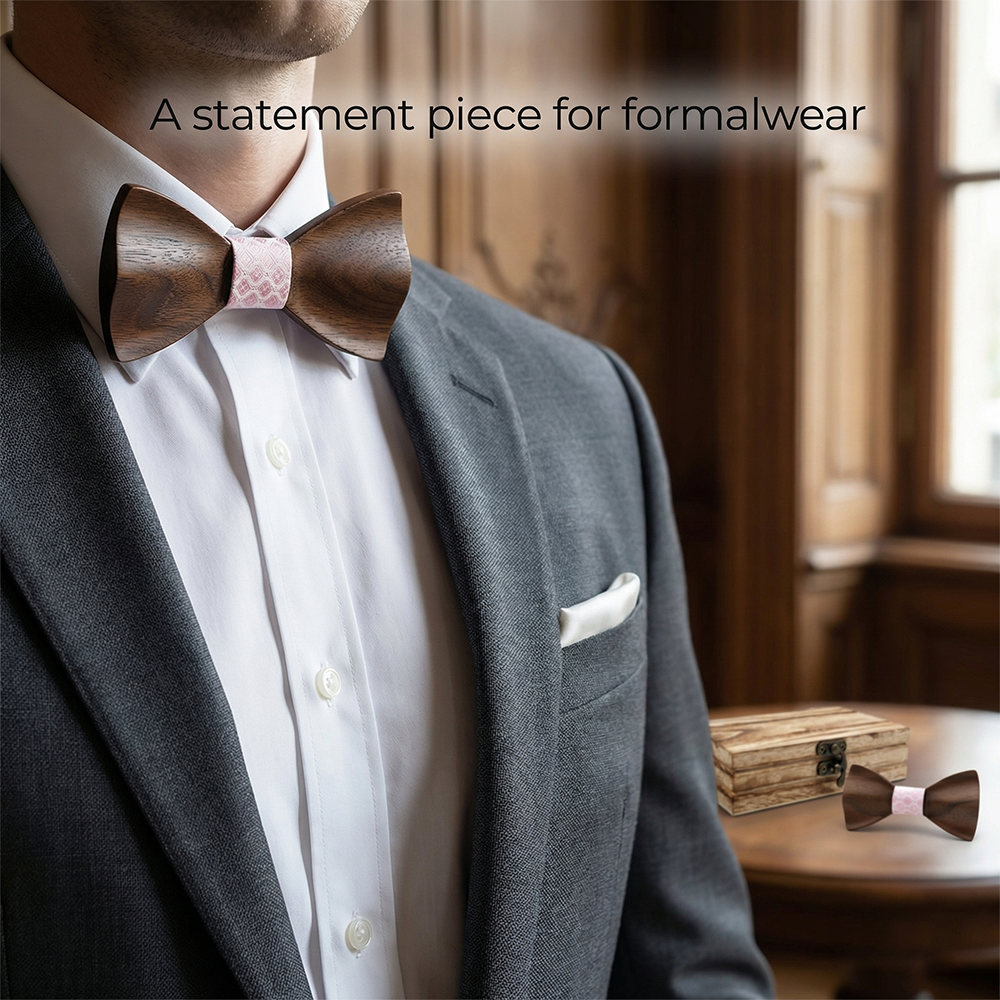 Men'S Grooming Gift Box - Mens Wooden Bowtie Set Satin Brown
