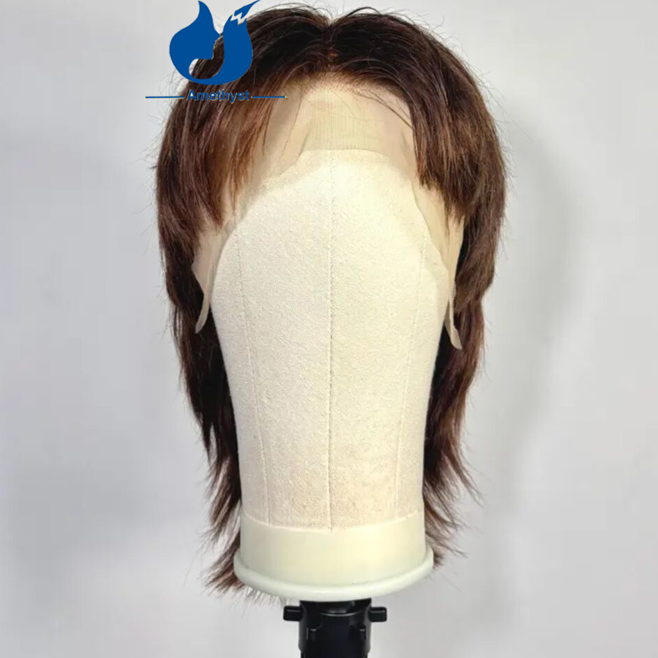 Men'S Grooming Tape - Amethyst Dark Chocolate Short Wig Mullet