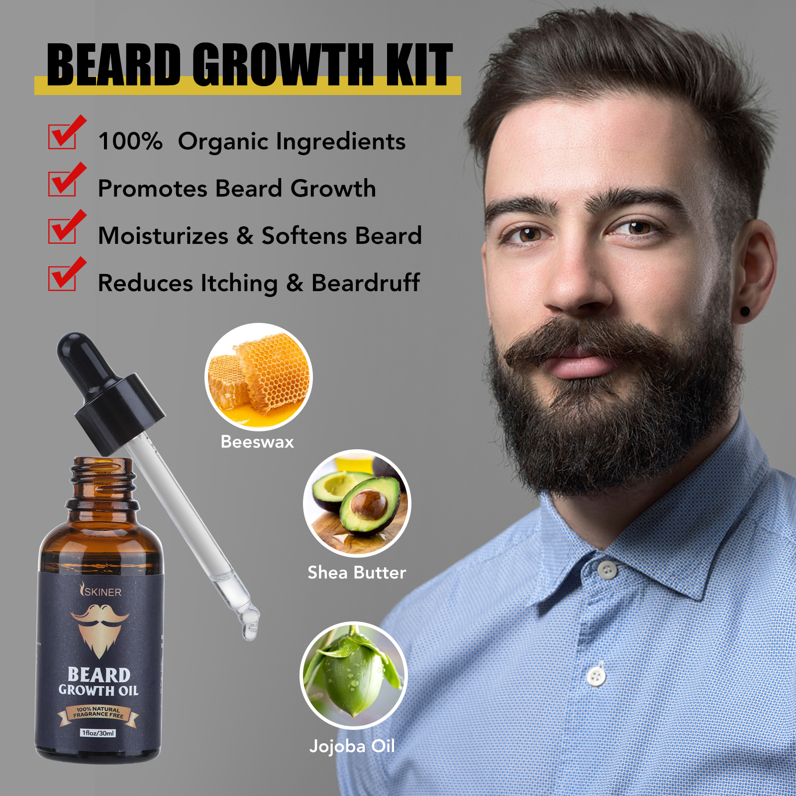 Beard Growth Kit For Men Barbe - đánh giá và giá Beard Oil Growth